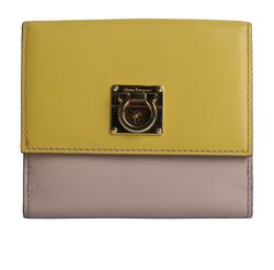 Salvatore Ferragamo Gancini French Wallet, Leather, Beige/Yellow, JL22, 3*